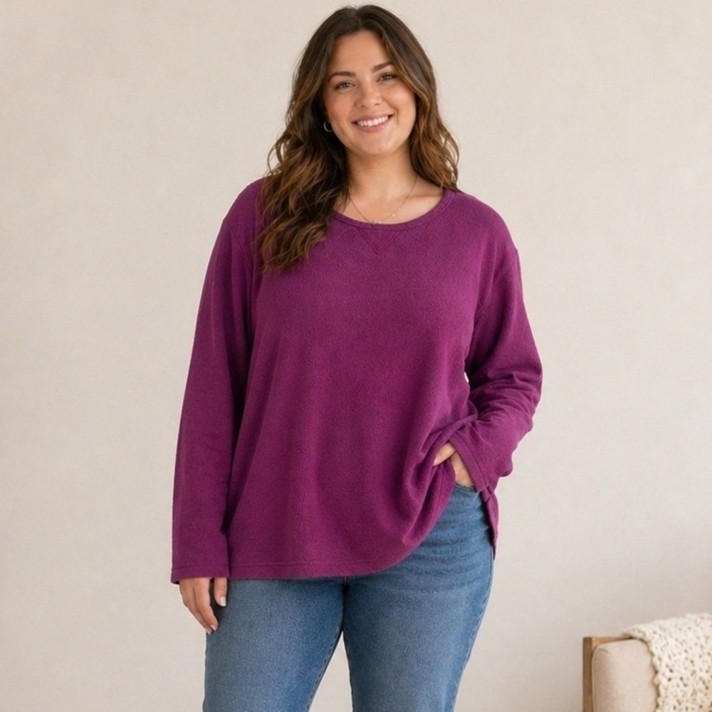 Woman Within Fleece Pullover 3X Purple Cozy Sweatshirt Plus Size Soft Lounge